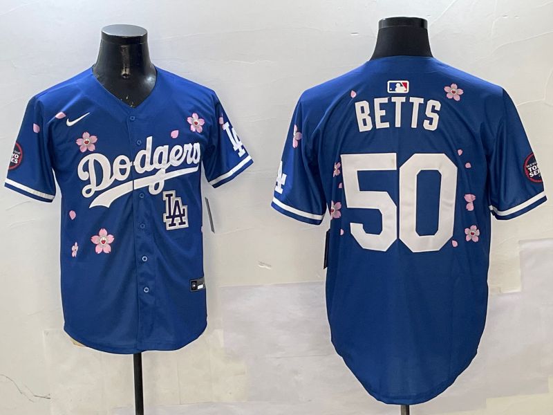 Men Los Angeles Dodgers #50 Betts Blue Sakura Edition 2025 Nike MLB Jersey style 1->los angeles dodgers->MLB Jersey